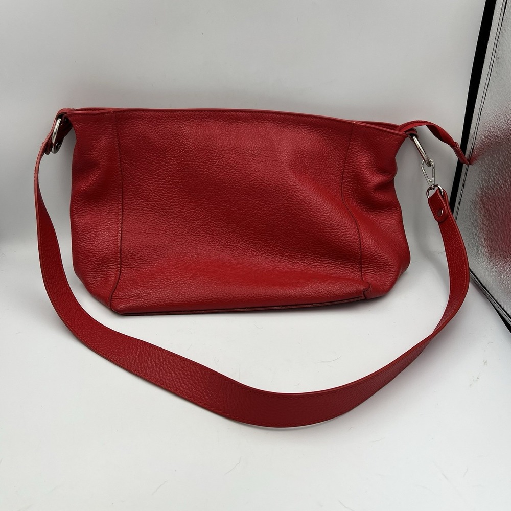 Red Pebbled Genuine Leather Hobo Zipper Shoulder Bag Purse Made in Italy